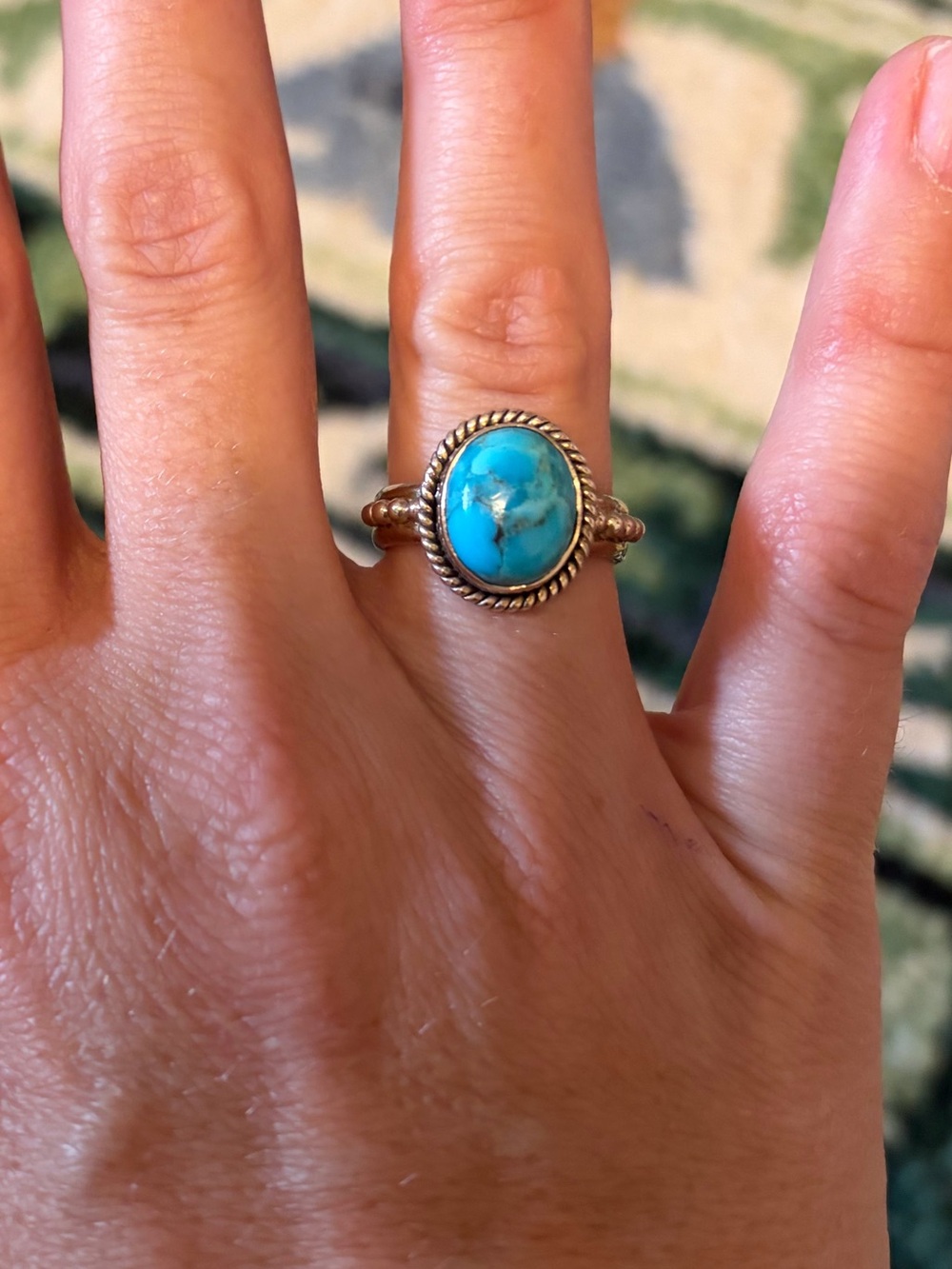 Genuine Oval Kingman Mohave Turquoise .925 Sterling Silver Ring Size 6